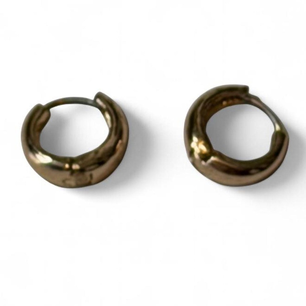 Gold Tone Chunky Puff Hoop Earrings